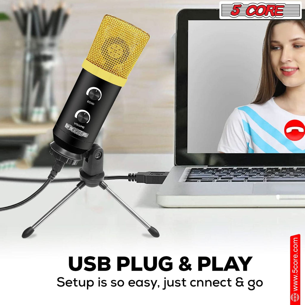5Core Recording Microphone Podcast Bundle Professional Condenser Cardioid Mic Kit w Boom Arm